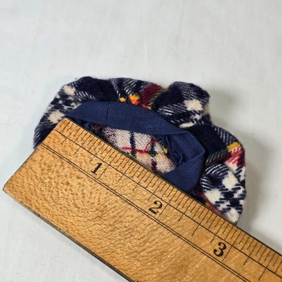 Vintage Doll Hat Beret Plaid Tartan Small Baby Flannel Bow Scottish Accessory - Picture 7 of 9